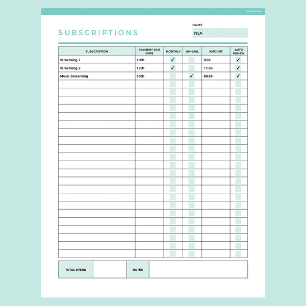 Editable Subscription Tracker Template Instant Download Fillable PDF Editable Subscription Tracker Template Instant Download Fillable PDF