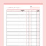 Editable Subscription Tracker Template - Red