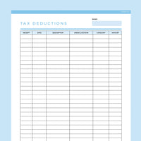 Editable Tax Deduction Tracker - Dark Blue