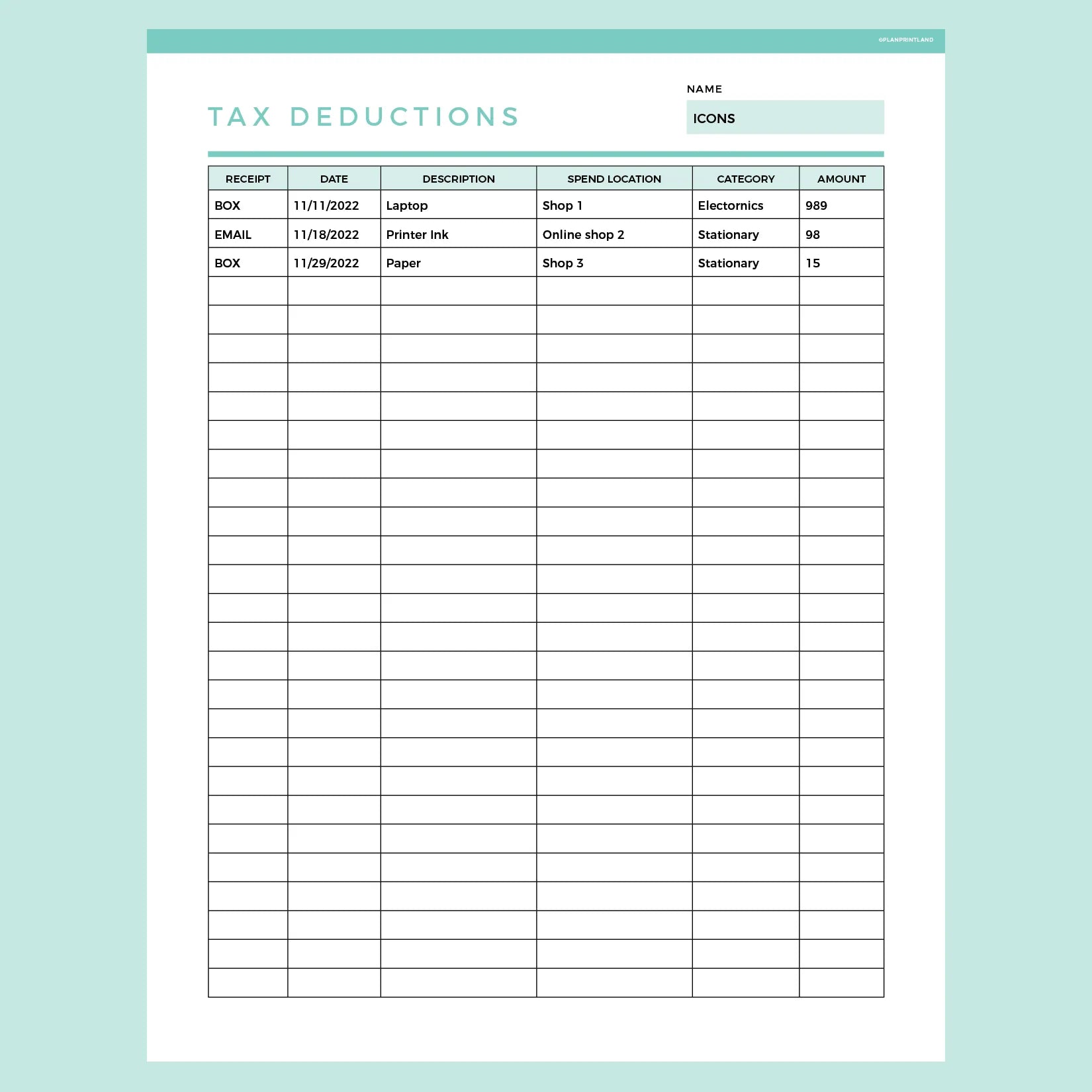 Editable Tax Deduction Tracker | Instant Download Fillable PDF | A4 and US Letter – Plan Print Land for Free Printable Itemized Deductions Worksheet