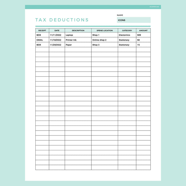 Editable Tax Deduction Tracker