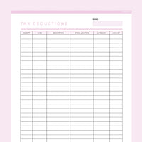 Editable Tax Deduction Tracker - Pink