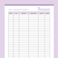 Editable Tax Deduction Tracker - Purple