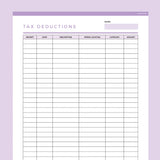 Editable Tax Deduction Tracker - Purple