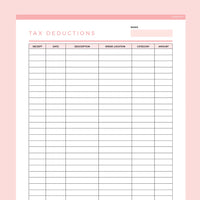 Editable Tax Deduction Tracker - Red