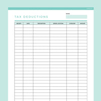 Editable Tax Deduction Tracker - Teal