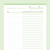 Editable To Do Checklist Monthly Template - Green