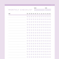 Editable To Do Checklist Monthly Template - Lavendar