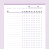 Editable To Do Checklist Monthly Template - Lavendar