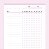 Editable To Do Checklist Monthly Template - Pink