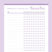 Editable To Do Checklist Monthly Template - Purple