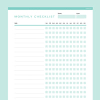 Editable To Do Checklist Monthly Template - Teal