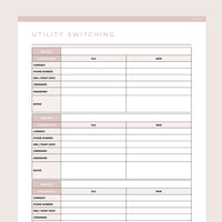 Editable Utility Switching Tracker - Brown