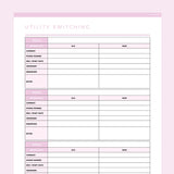 Editable Utility Switching Tracker - Pink