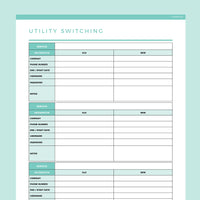 Editable Utility Switching Tracker - Teal