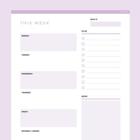 Editable Weekly Planner Template - Lavendar