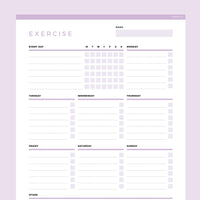 Editable Workout Planner Template - Lavendar