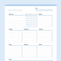 Editable Workout Planner Template - Light Blue