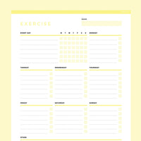 Editable Workout Planner Template - Yellow