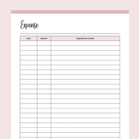 Expense Tracker Printable - Pink