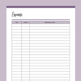 Expense Tracker Printable - Purple