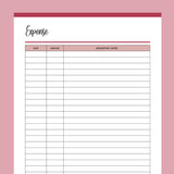Expense Tracker Printable - Red