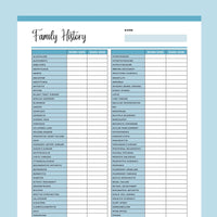 Family Medical History Template Printable - Blue