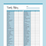 Family Medical History Template Printable - Blue