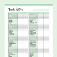 Family Medical History Template Printable - Green