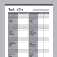 Family Medical History Template Printable - Grey