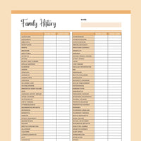 Family Medical History Template Printable - Orange