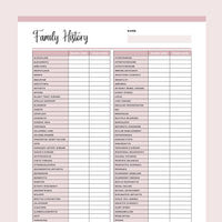 Family Medical History Template Printable - Pink