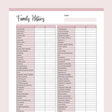 Family Medical History Template Printable - Pink