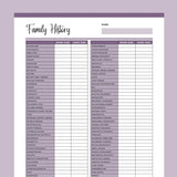 Family Medical History Template Printable - Purple