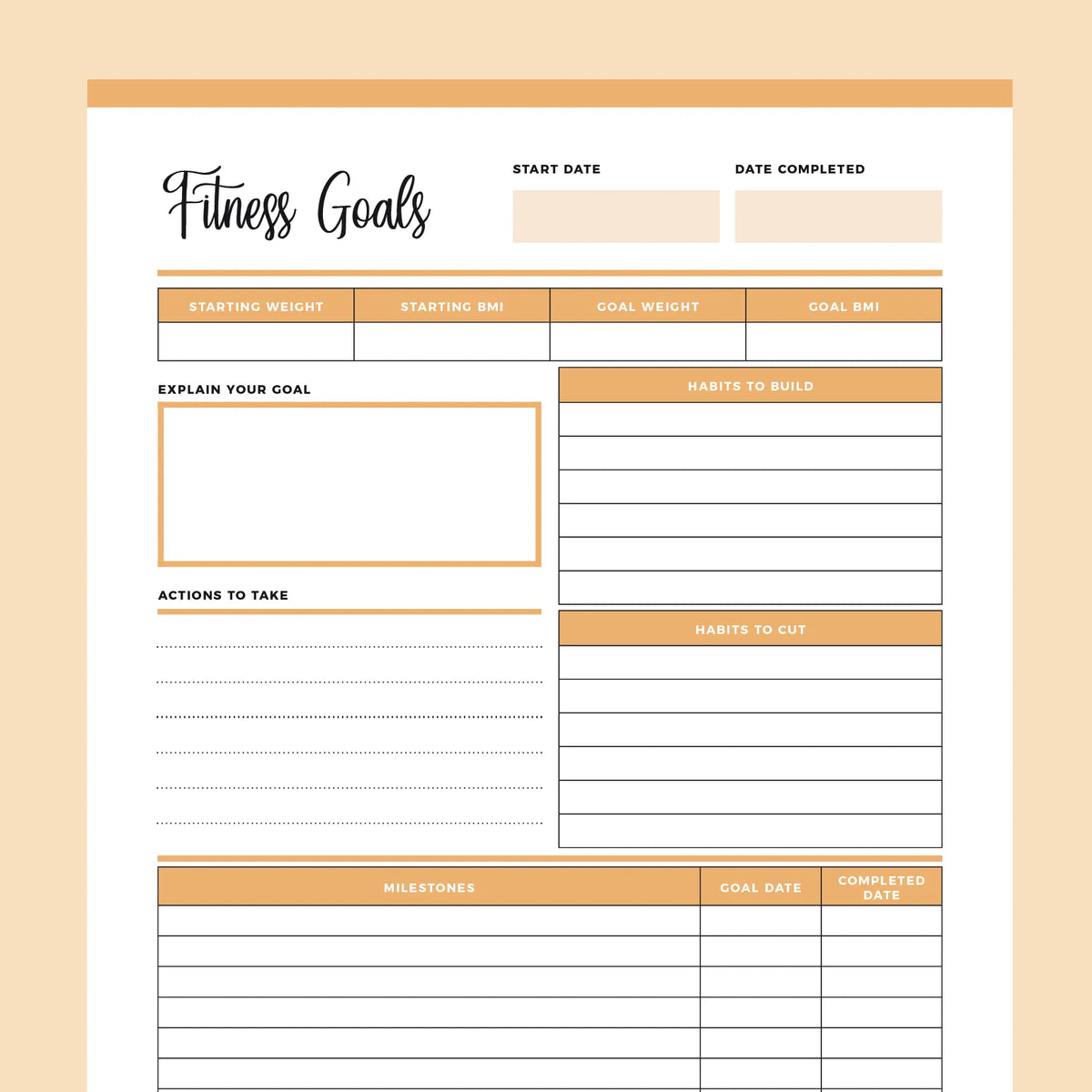 Fitness Goals Template Printable | Instant Download PDF | A4 & Letter ...