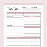 Fitness Goals Template Printable - Pink
