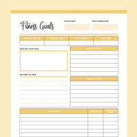 Fitness Goals Template Printable - Yellow
