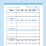 Food Journal Template Editable - Dark Blue