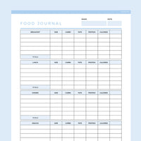 Food Journal Template Editable - Light Blue