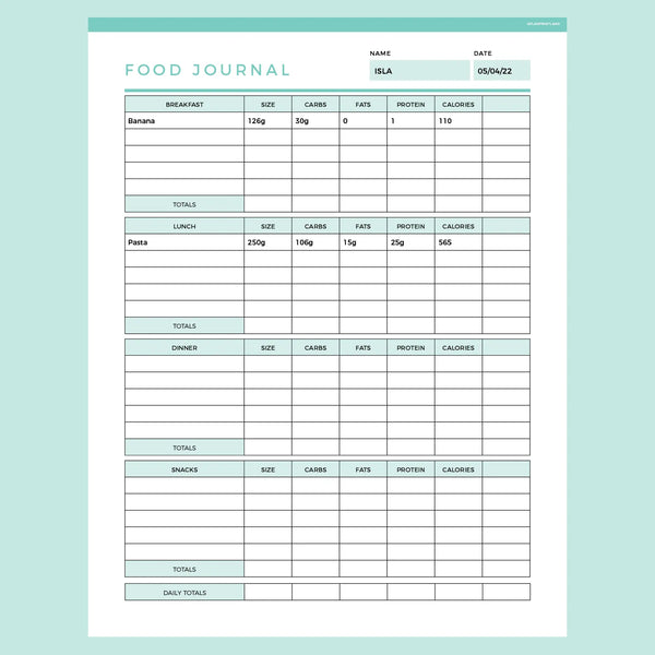Food Journal Template Editable