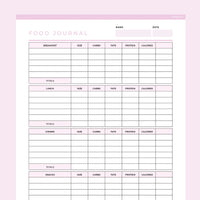 Food Journal Template Editable - Pink