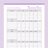 Food Journal Template Editable - Purple