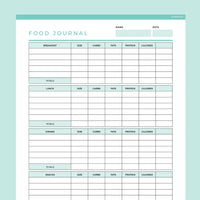 Food Journal Template Editable - Teal