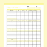 Food Journal Template Editable - Yellow