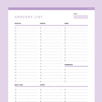 Groceries List Template Editable - Purple