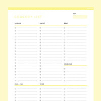 Groceries List Template Editable - Yellow