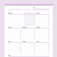 Homework Planner Editable - Lavendar