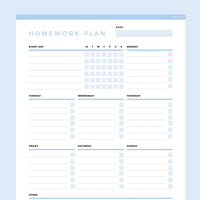 Homework Planner Editable - Light Blue