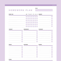Homework Planner Editable - Purple