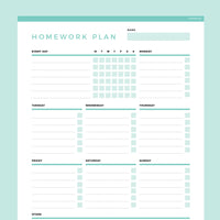 Homework Planner Editable - Teal